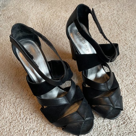 BCBGirls Shoes - BCBGirls Black Leather Peep Toe Heels - Size 6